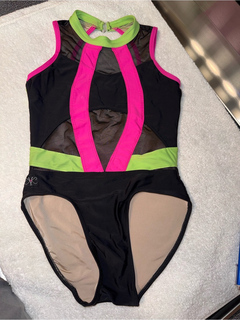 Kandi Kouture Black Leotard with Neon Pink & Lime Accents Size TXS (0/2)